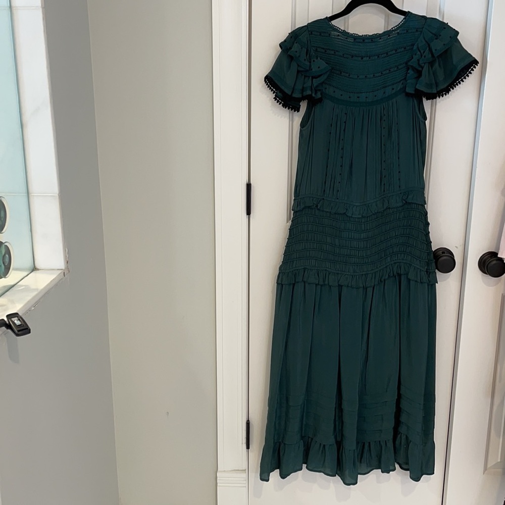 SEA azzedine green flutter sleeve smock midi dress - Picture 12 of 13